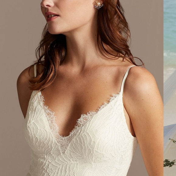 Davids Bridal Leaf Pattern Lace A-Line - Picture 3 of 8